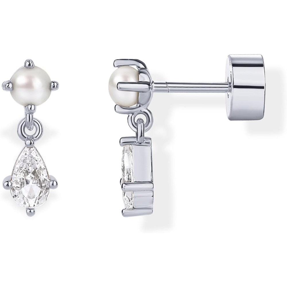 image:imagePAVOI 14K Gold Plated Dangle Flat Back Earrings for Women  Helix and Cartilage Pearl Cluster Triangle Lotus Pear Marquise Cubic Zirconia Screw Back Earring PairPear