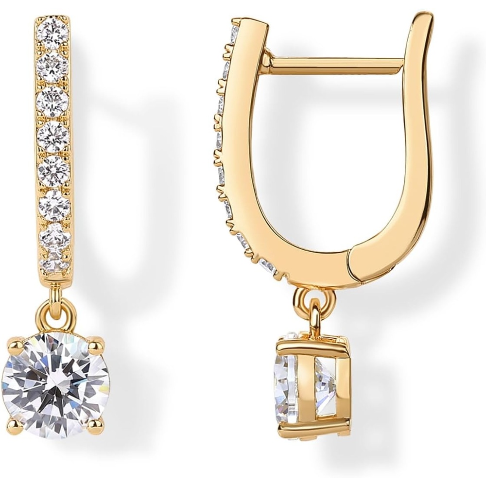image:imagePAVOI 14K Gold Plated Dangle Hoop Earrings for Women Bridal Small Dangle Gold Earrings with 925 Sterling Silver Posts Cubic Zirconia Huggie Drop Trendy Fashion JewelryYellow Gold