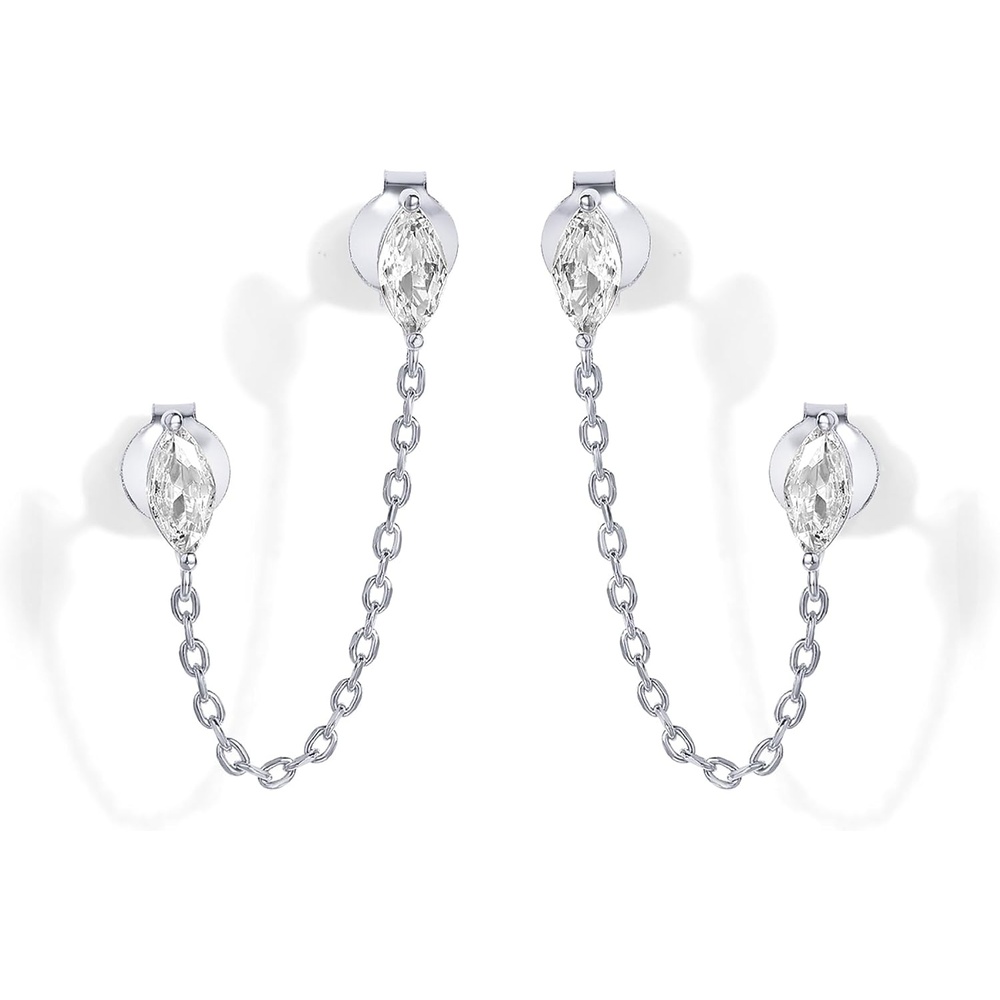 image:imagePAVOI 14K Gold Plated Delicate CZ Chain Earrings for Women Double Piercing Dangle Chain Studs Cubic Zirconia EarscapesWhite Gold