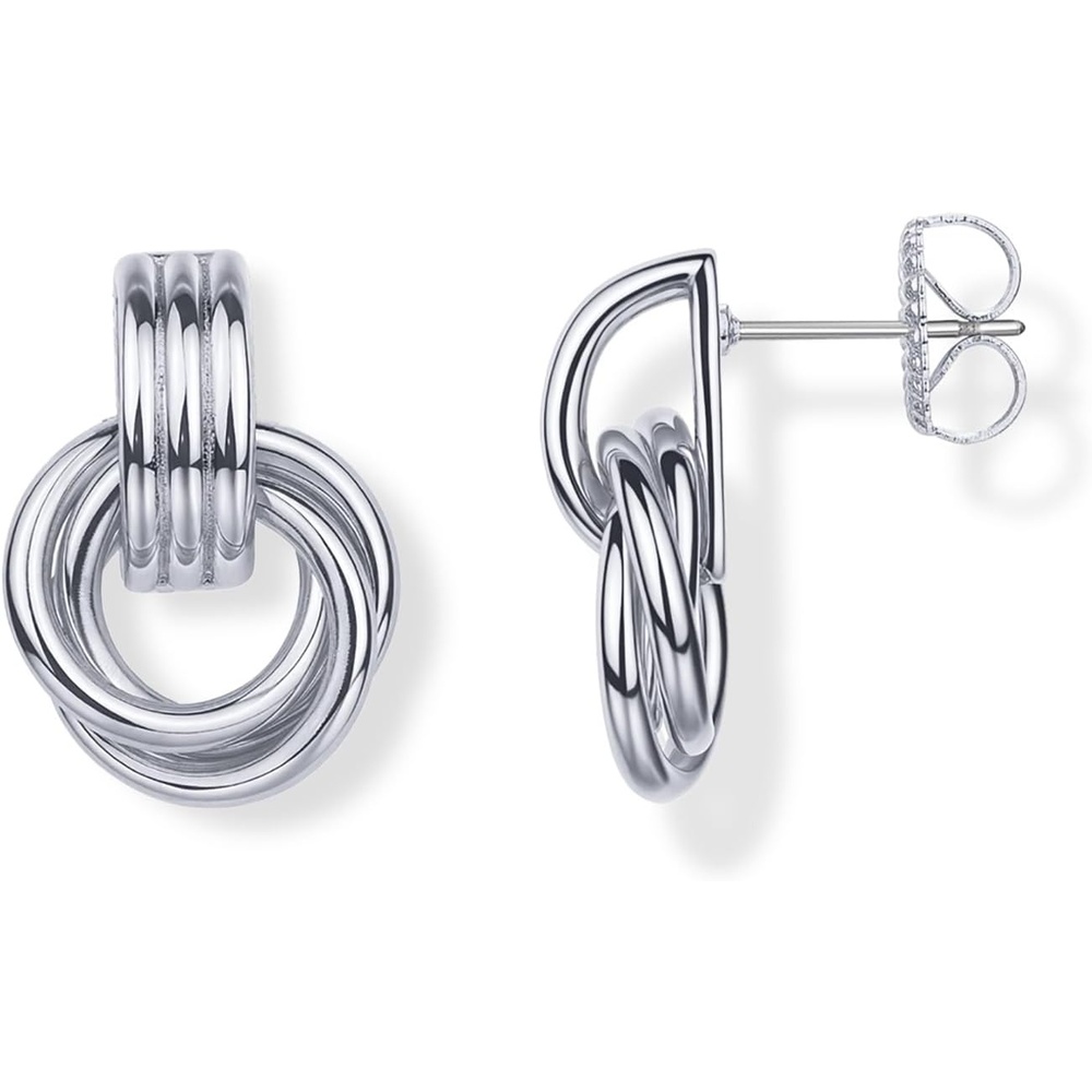 image:imagePAVOI 14K Gold Plated Door Knocker Statement Earrings for Women Chunky Gold Earrings for Women Trendy Mixed Metals Bold Knot Drop Dangle JewelryWhite Gold