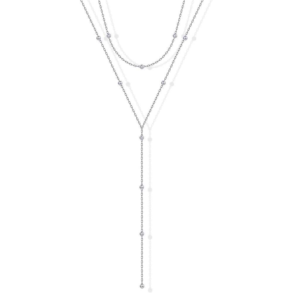 image:imagePAVOI 14K Gold Plated Drop Lariat Chain for Women Cubic Zirconia Long Necklace Station Star Layered Beaded Y NecklaceWhite Gold