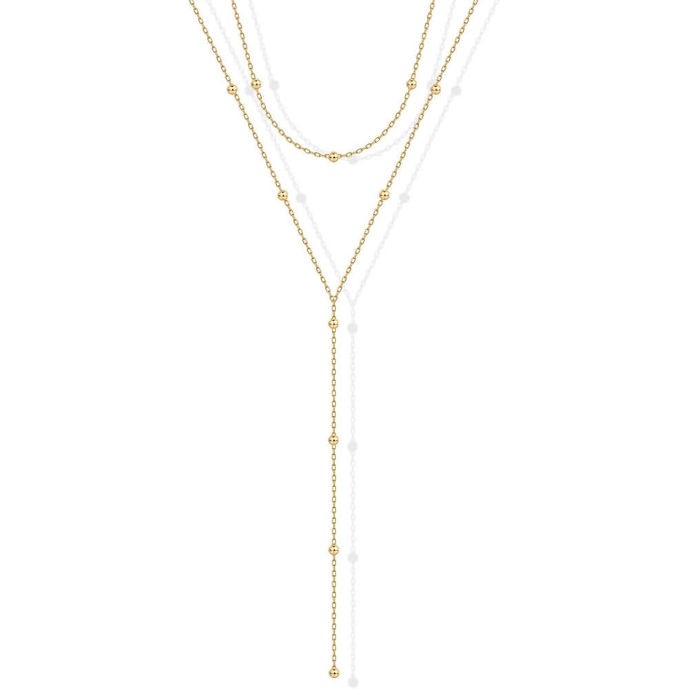 image:imagePAVOI 14K Gold Plated Drop Lariat Chain for Women Cubic Zirconia Long Necklace Station Star Layered Beaded Y NecklaceYellow Gold