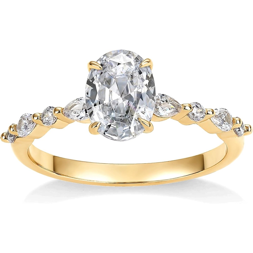 image:imagePAVOI 14K Gold Plated Engagement Ring for Women Cubic Zirconia Wedding Band for Women Oval Womens Engagement RingYellow Gold