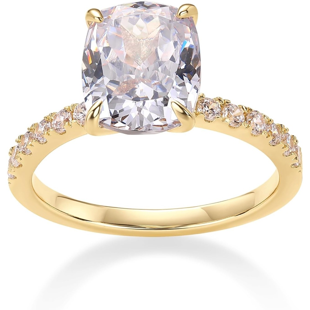image:imagePAVOI 14K Gold Plated Engagement Rings for Women  Promise Wedding Band  150CT  3CT Cushion Cut Round Oval Cubic Zirconia Engagement RingYellow Gold