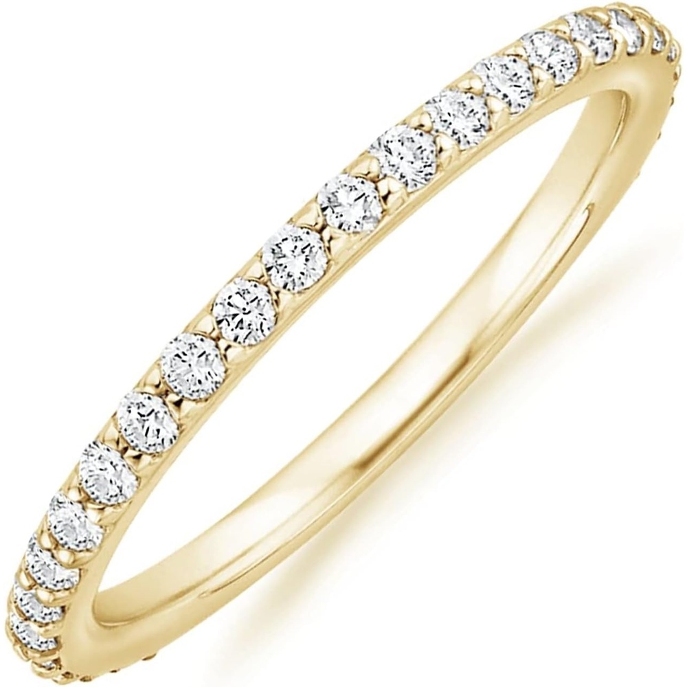 image:imagePAVOI 14K Gold Plated Eternity Ring Stackable Cubic Zirconia Gold Band Ring Dainty DiamondInspired Womens Wedding JewelryYellow Gold