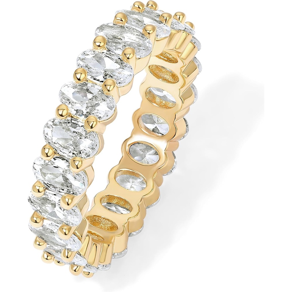 image:imagePAVOI 14K Gold Plated Eternity Ring for Women Statement Eternity Band Rings with Oval Cubic Zirconia Stackable Wedding Band Love Engagement Trendy Bridal JewelryYellow Gold