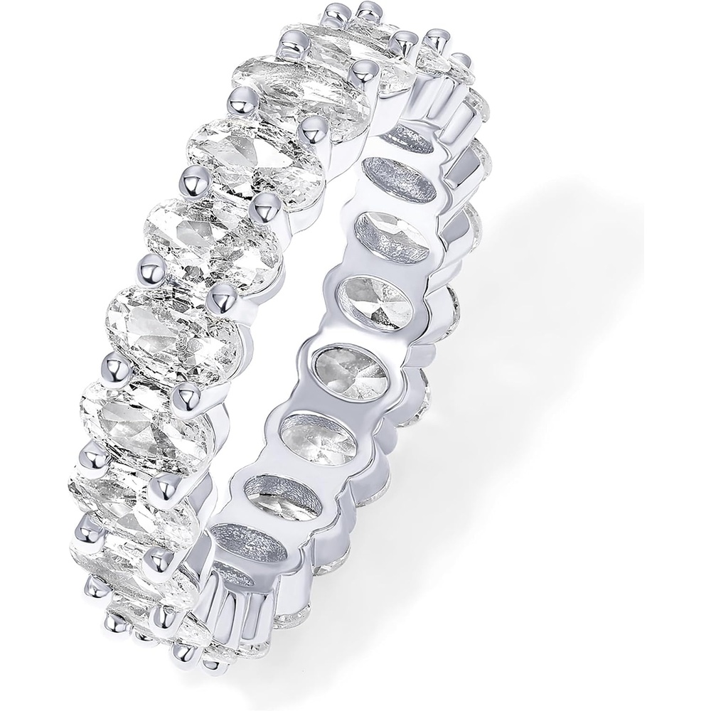 image:imagePAVOI 14K Gold Plated Eternity Ring for Women  Statement Eternity Band Rings with Oval Cubic Zirconia  Stackable Wedding Band  Love Engagement Trendy Bridal JewelryWhite Gold