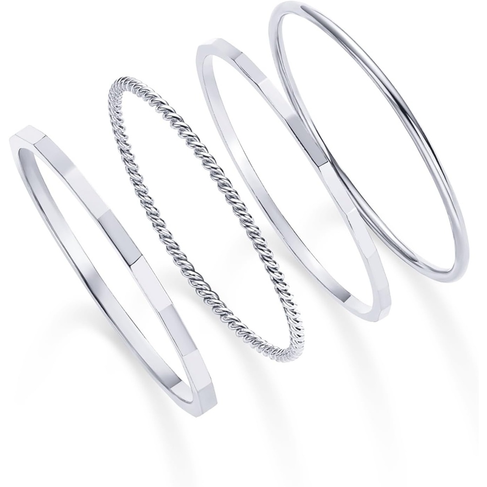 image:imagePAVOI 14K Gold Plated Four Pieces Thin Rings Set for Women  4 Dainty Stacking Rings Pack  Minimalist Stackable BandsWhite Gold