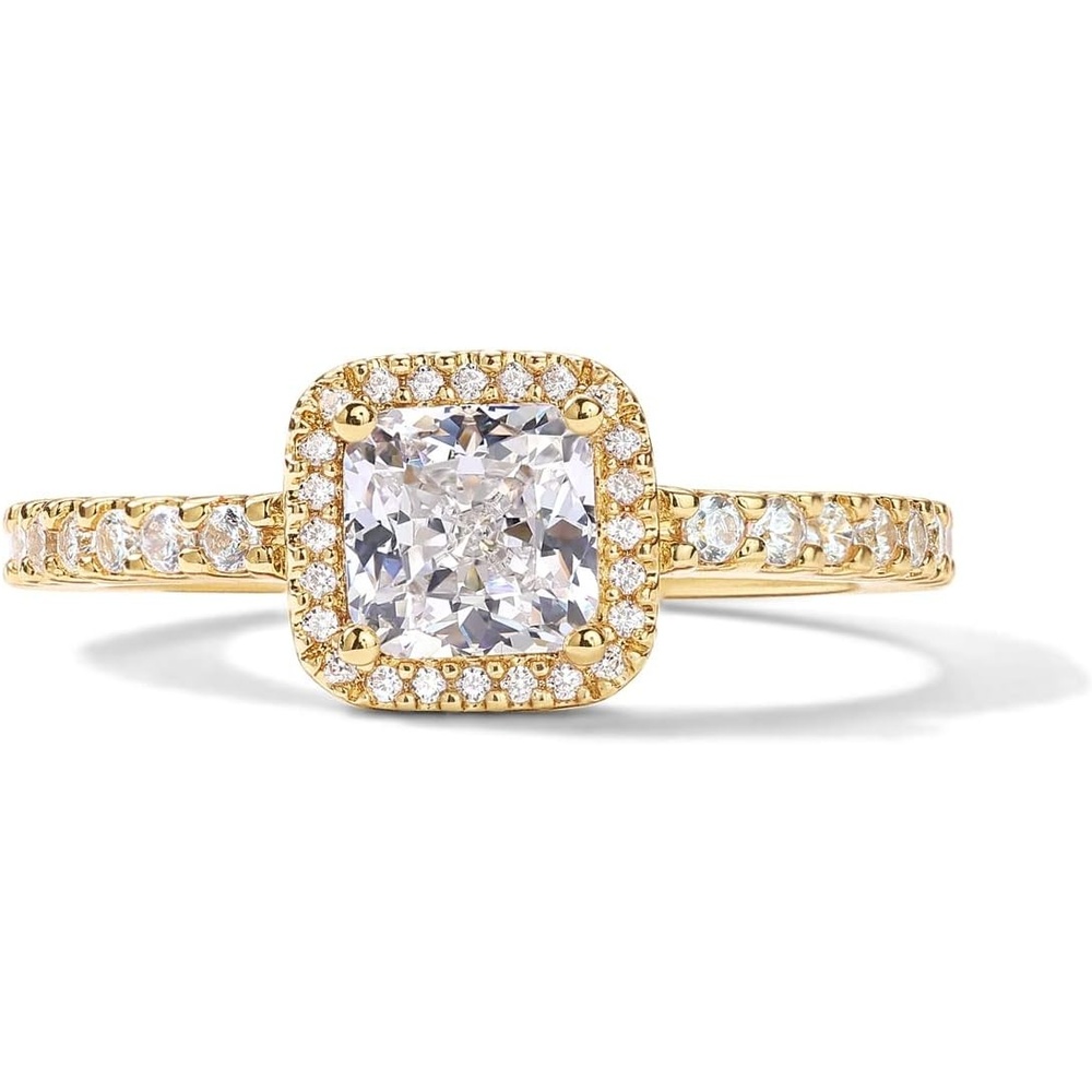 image:imagePAVOI 14K Gold Plated Halo Ring Heart Ring for Women Square Round Valentines Day Love Promise Rings for HerYellow Gold