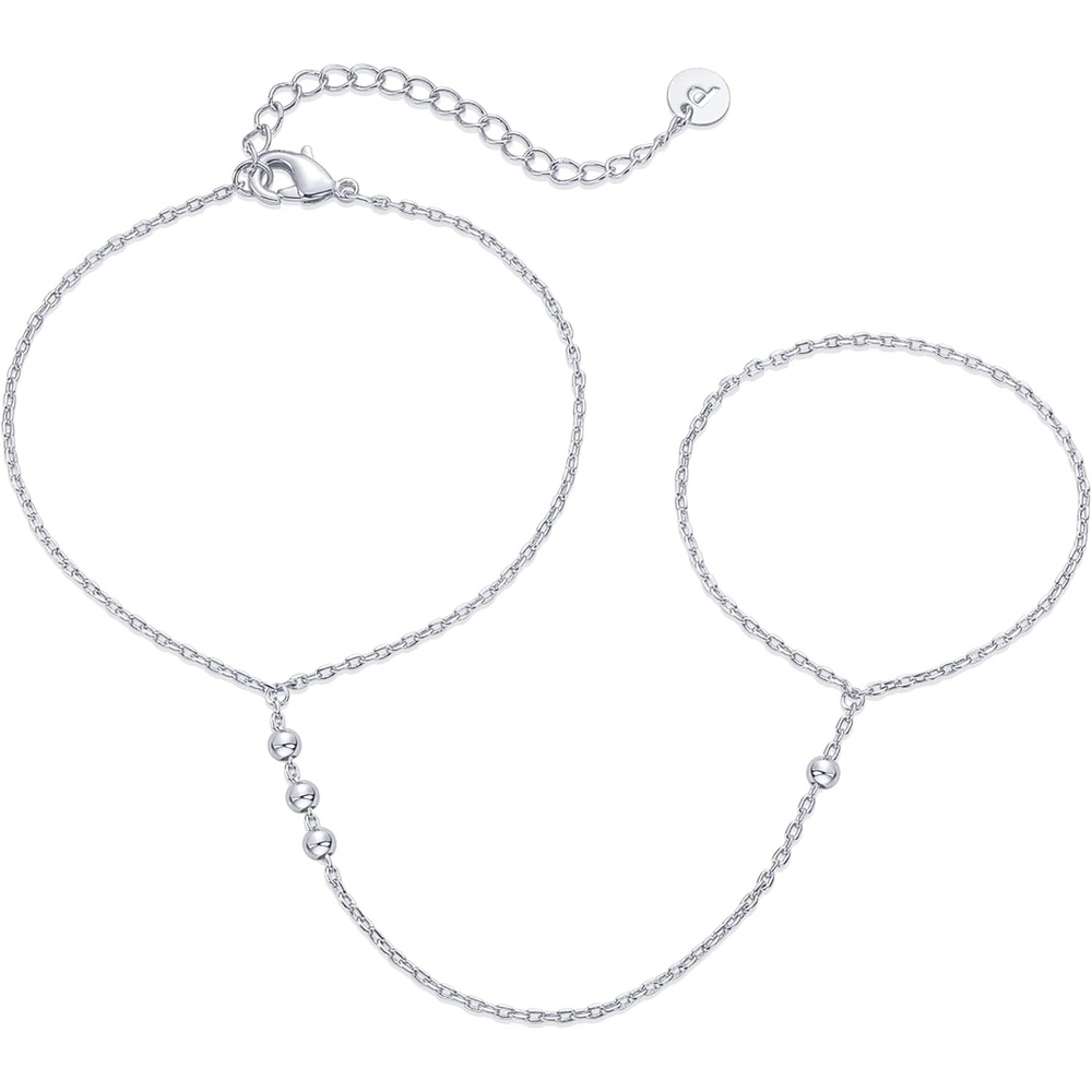 image:imagePAVOI 14K Gold Plated Hand Chains for Women Adjustable Hand Chain Bracelet and Ring Trendy Gold Handchain Bracelet Stack Summer Jewelry Beads Pearl and Cubic Zirconia Body JewelryWhite Gold