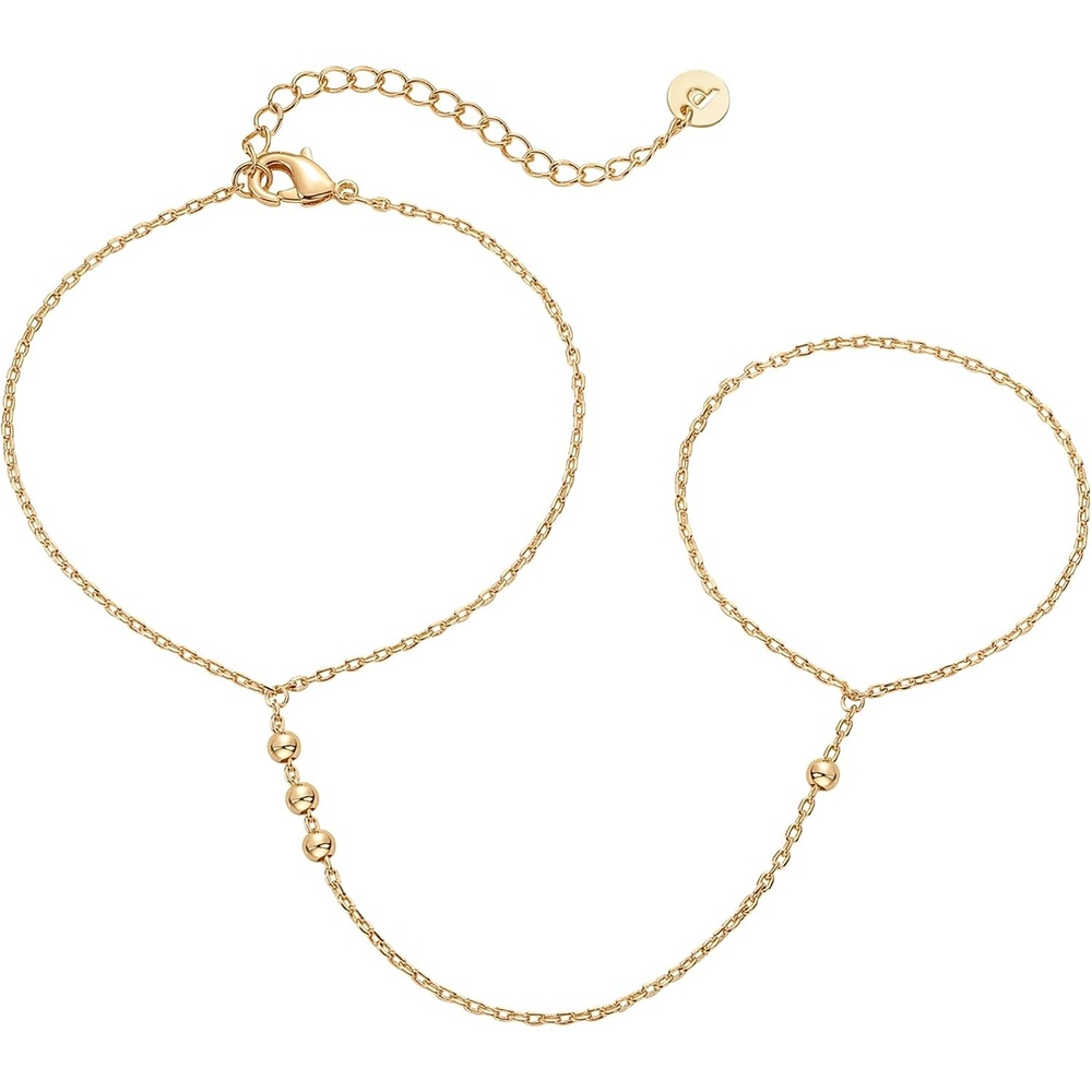 image:imagePAVOI 14K Gold Plated Hand Chains for Women  Adjustable Hand Chain Bracelet and Ring  Trendy Gold Handchain Bracelet Stack Summer Jewelry  Beads Pearl and Cubic Zirconia Body JewelryYellow Gold