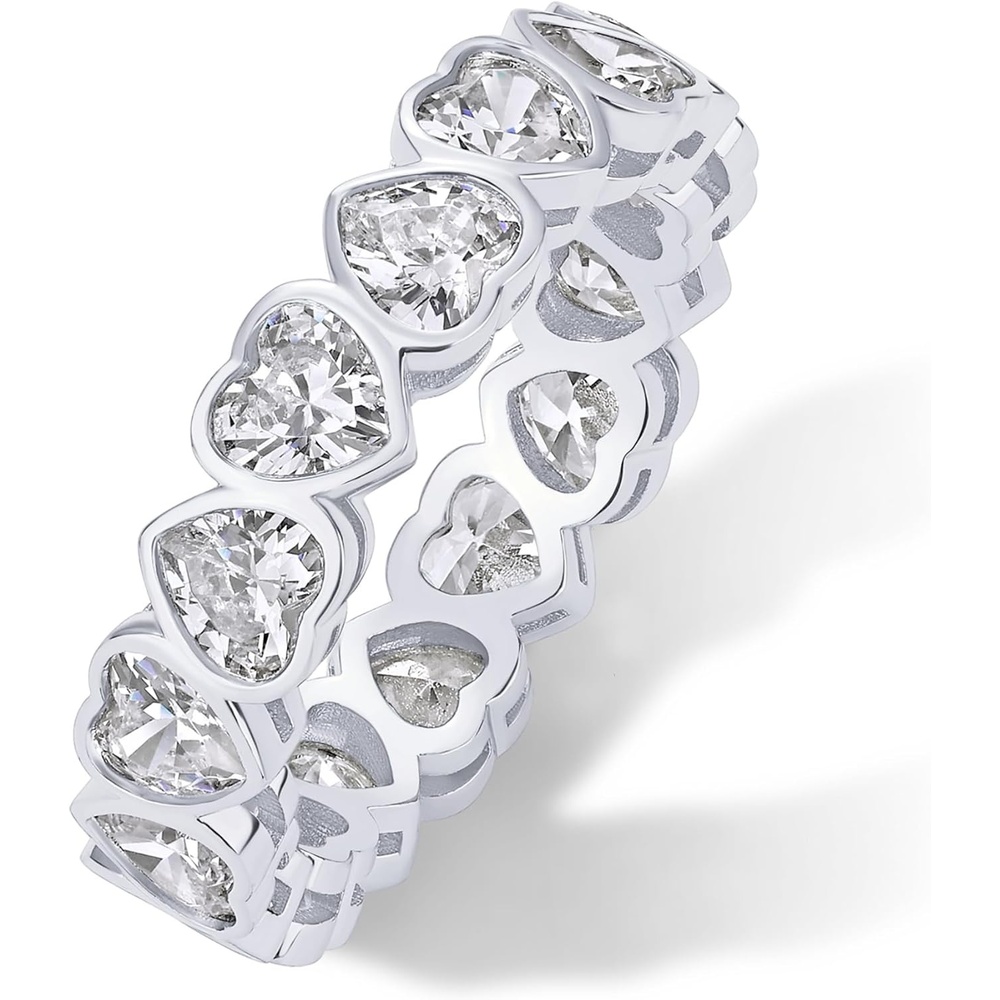 image:imagePAVOI 14K Gold Plated Heart Ring for Women HeartShaped Cubic Zirconia Eternity Rings for Women Stackable Wedding Band for Brides Cute Valentines Day Love Promise Jewelry GiftsWhite Gold