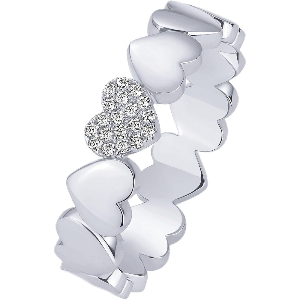 image:imagePAVOI 14K Gold Plated Heart Stackable Rings for Women  Love Valentines Statement Chunky Signet Ring Band  Friendship RingsWhite Gold