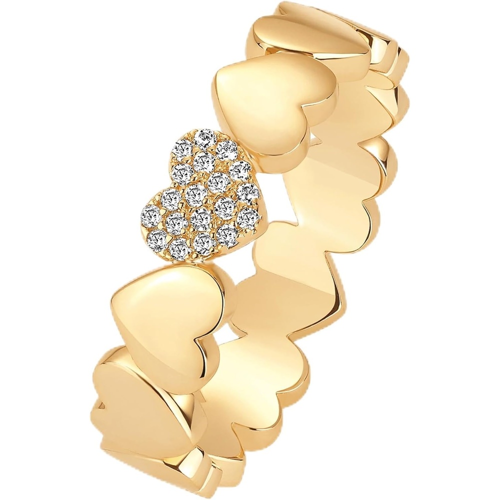 image:imagePAVOI 14K Gold Plated Heart Stackable Rings for Women  Love Valentines Statement Chunky Signet Ring Band  Friendship RingsYellow Gold