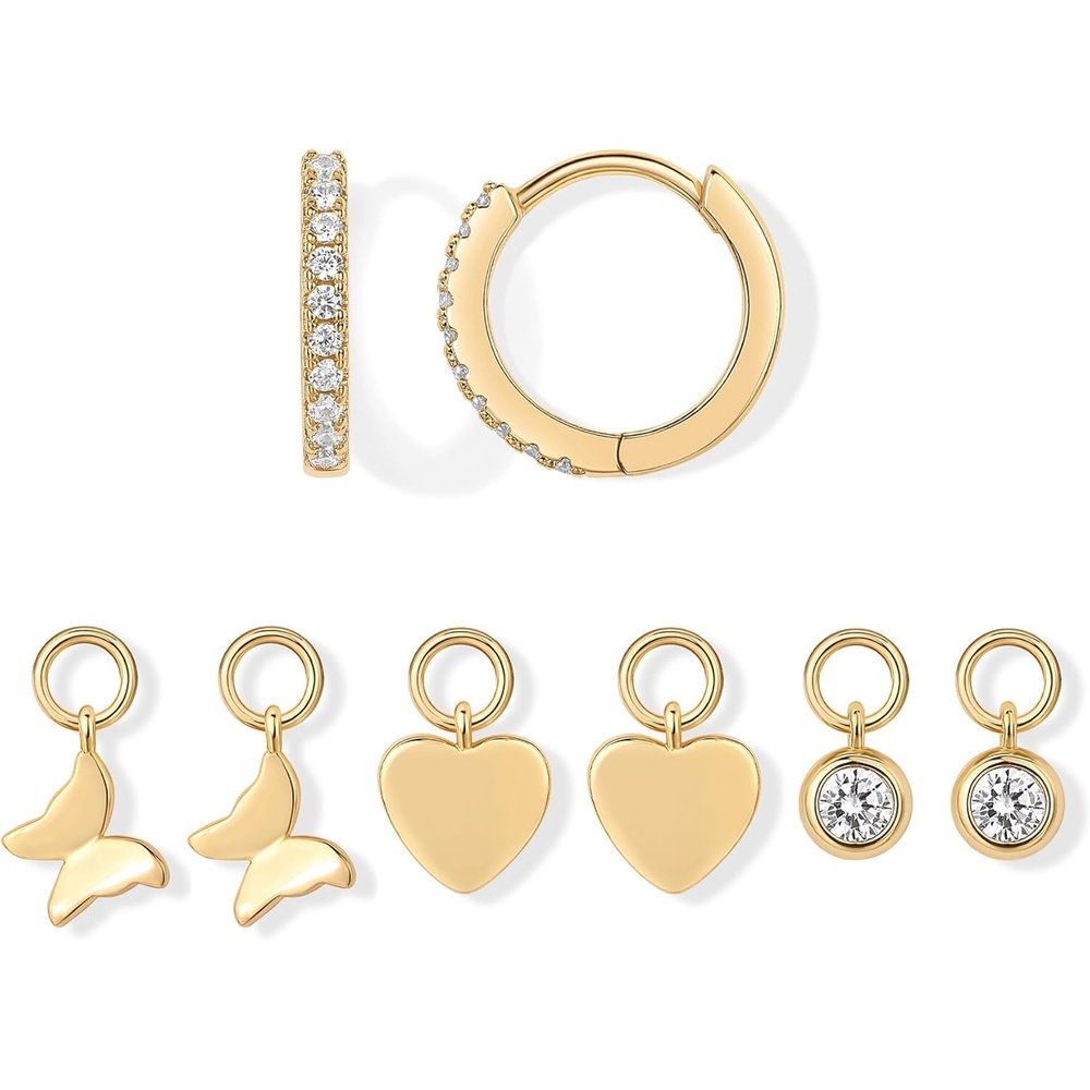 image:imagePAVOI 14K Gold Plated Huggie Earring Charms for Women  Mix and Match Huggie Hoop Earrings with Charms Pack  Dangle Dainty Motif Set with Cubic Zirconia Heart Cross Pearl amp Evil Eye Jewelry  Valentines Day Trendy JewelryYellow Gold
