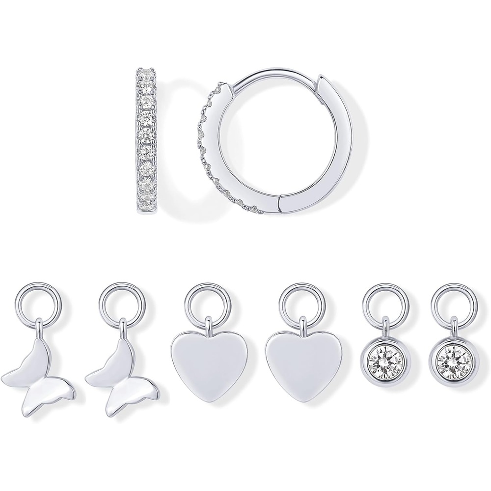 image:imagePAVOI 14K Gold Plated Huggie Earring Charms for Women  Mix and Match Huggie Hoop Earrings with Charms Pack  Dangle Dainty Motif Set with Cubic Zirconia Heart Cross Pearl amp Evil Eye Jewelry  Valentines Day Trendy JewelryWhite Gold