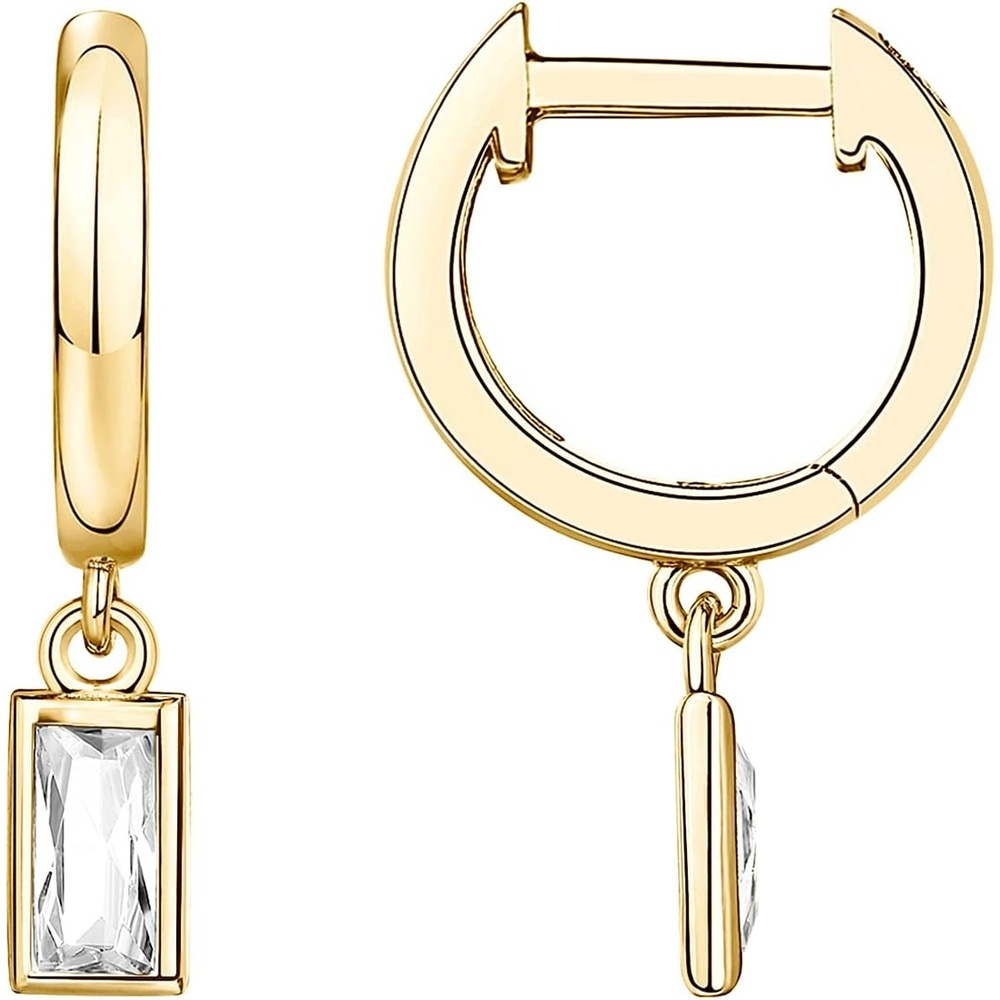 image:imagePAVOI 14K Gold Plated Huggie Hoop Earrings with Charms for Women 925 Sterling Silver Posts Dainty Motif Huggie Hoop Dangle Earrings Lightweight Dangle Drop Jewelry with Cubic ZirconiaYellow Gold