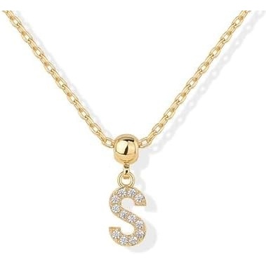 image:imagePAVOI 14K Gold Plated Initial Letter Dainty Necklace with Charms Adjustable Chain Gold Charm Initial Necklaces for Women Small Alphabet Letters Removable Pendants Cute Jewelry GiftsYellow Gold