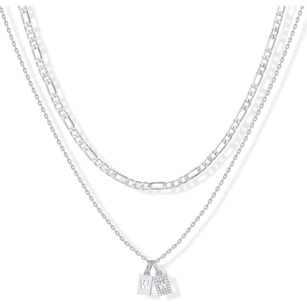 image:imagePAVOI 14K Gold Plated Initial Letter Double Dog Tag Pendant Necklace Dainty Cubic Zirconia Letter Tag Round Box Chain Necklaces for Women W