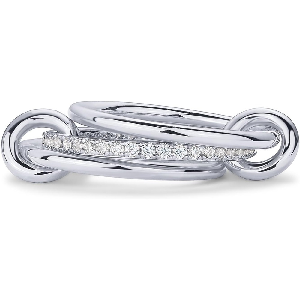 image:imagePAVOI 14K Gold Plated Interlocked Stackable Rings for Women  Statement Mixed Metals Multi Ring Stack  Cubic Zirconia Connected Bands Stacking JewelryThin Bands  CZ White Gold