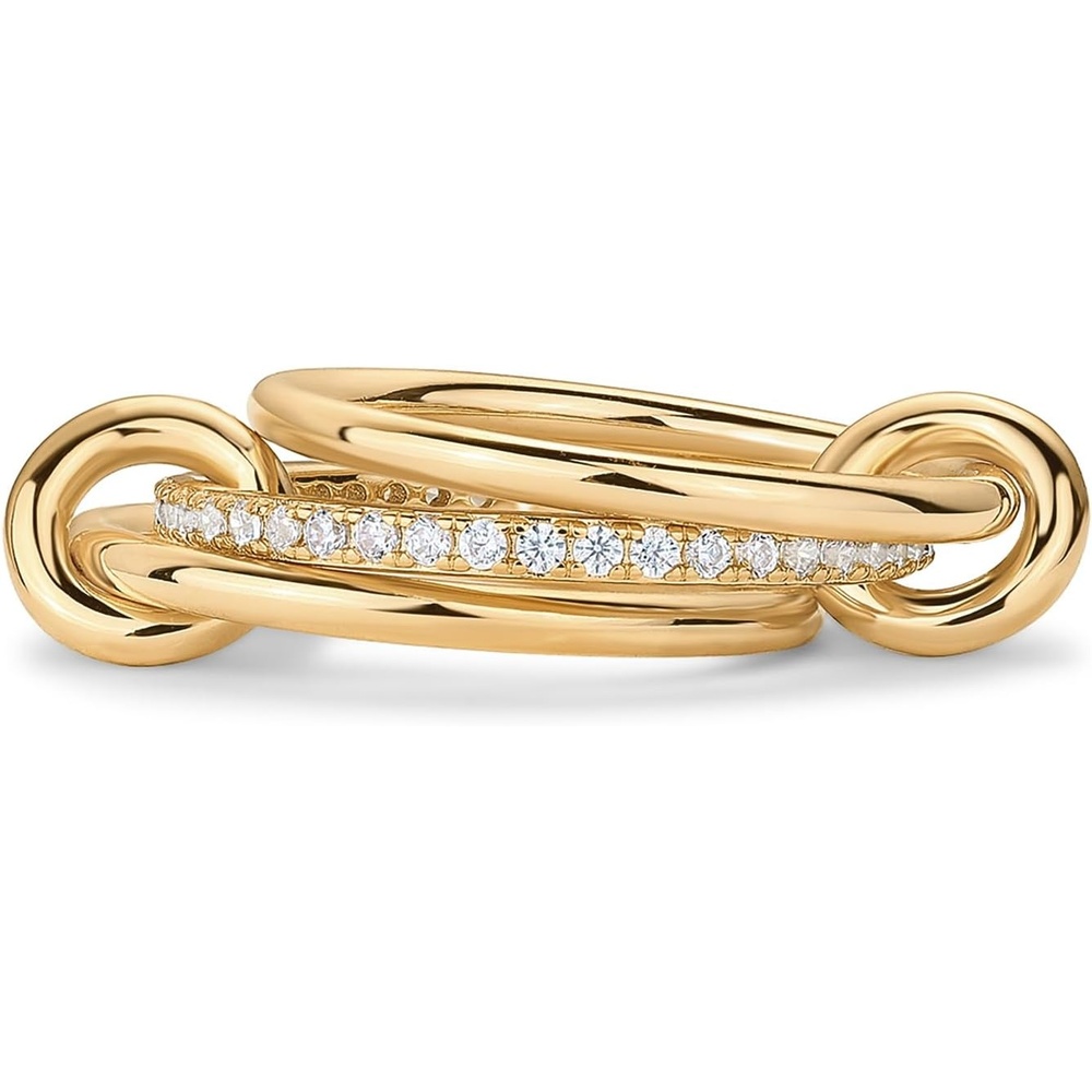 image:imagePAVOI 14K Gold Plated Interlocked Stackable Rings for Women  Statement Mixed Metals Multi Ring Stack  Cubic Zirconia Connected Bands Stacking JewelryThin Bands  CZ Yellow Gold