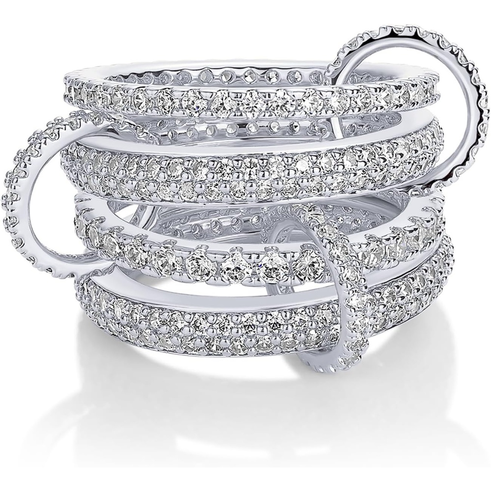 image:imagePAVOI 14K Gold Plated Interlocking Ring for Women Chunky Connected Bands Interlock Stackable Rings for Women Trendy Cubic Zirconia Two Tone Interlocked MultiBand Statement JewelryChunky Bands CZ White Gold