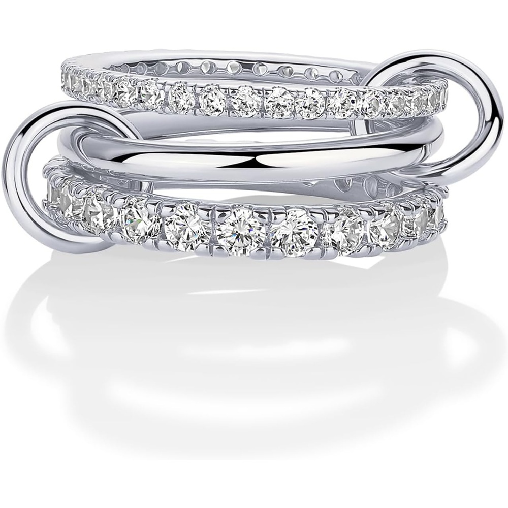 image:imagePAVOI 14K Gold Plated Interlocking Ring for Women Chunky Connected Bands Interlock Stackable Rings for Women Trendy Cubic Zirconia Two Tone Interlocked MultiBand Statement JewelryTriple bands plain CZ White Gold