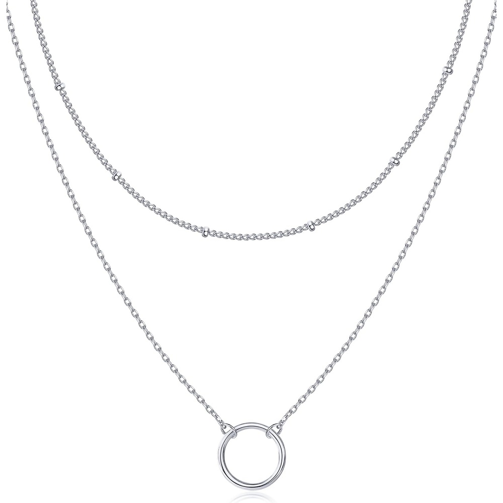 image:imagePAVOI 14K Gold Plated Layering Necklaces  Stylish Minimalist Design Pendant Necklaces  Bar Circle Lotus Disc Dog Tag Horizontal Bar Pendants for WomenWhite Gold