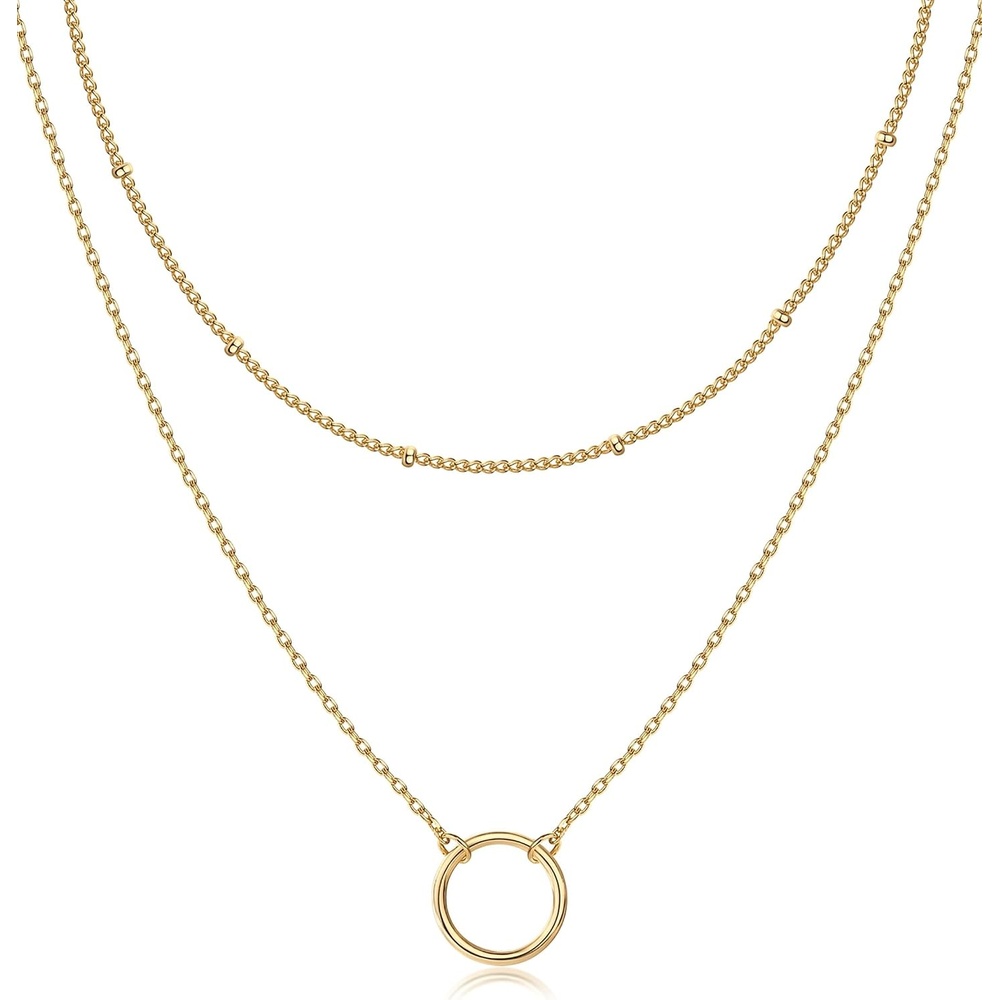 image:imagePAVOI 14K Gold Plated Layering Necklaces  Stylish Minimalist Design Pendant Necklaces  Bar Circle Lotus Disc Dog Tag Horizontal Bar Pendants for WomenYellow Gold