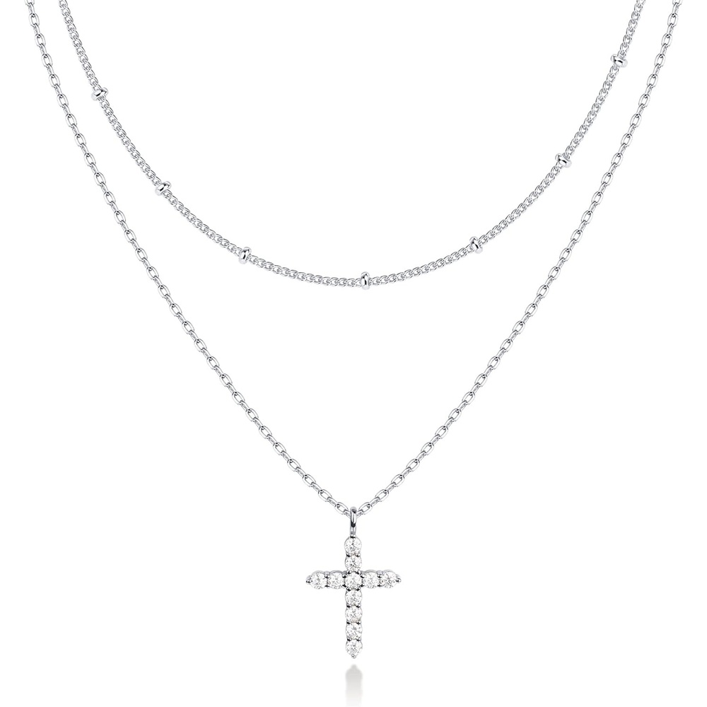 image:imagePAVOI 14K Gold Plated Layering Necklaces  Stylish Minimalist Design Pendant Necklaces  Butterfly Heart Lock Evil Eye Coin Lightning Bolt Circle Cross Pendants for Women  Valentines Day Trendy JewelryWhite Gold