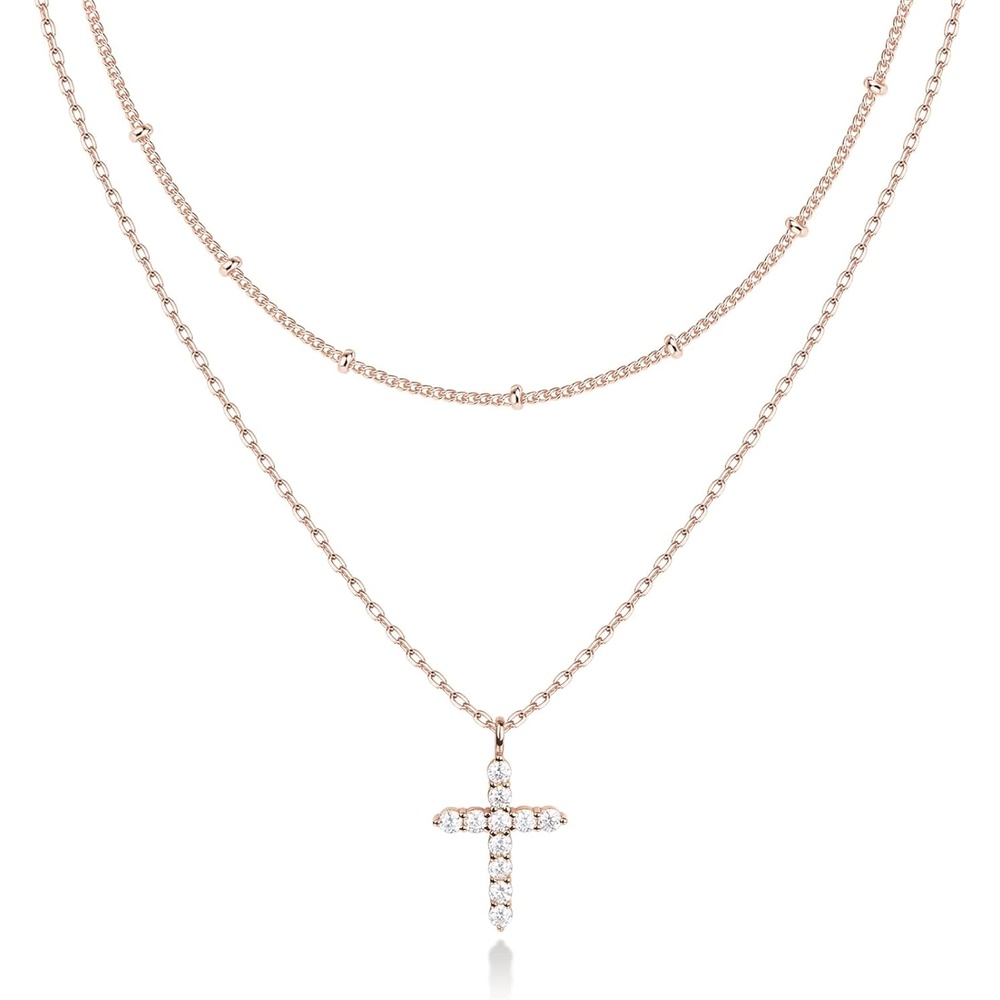 image:imagePAVOI 14K Gold Plated Layering Necklaces  Stylish Minimalist Design Pendant Necklaces  Butterfly Heart Lock Evil Eye Coin Lightning Bolt Circle Cross Pendants for Women  Valentines Day Trendy JewelryRose Gold