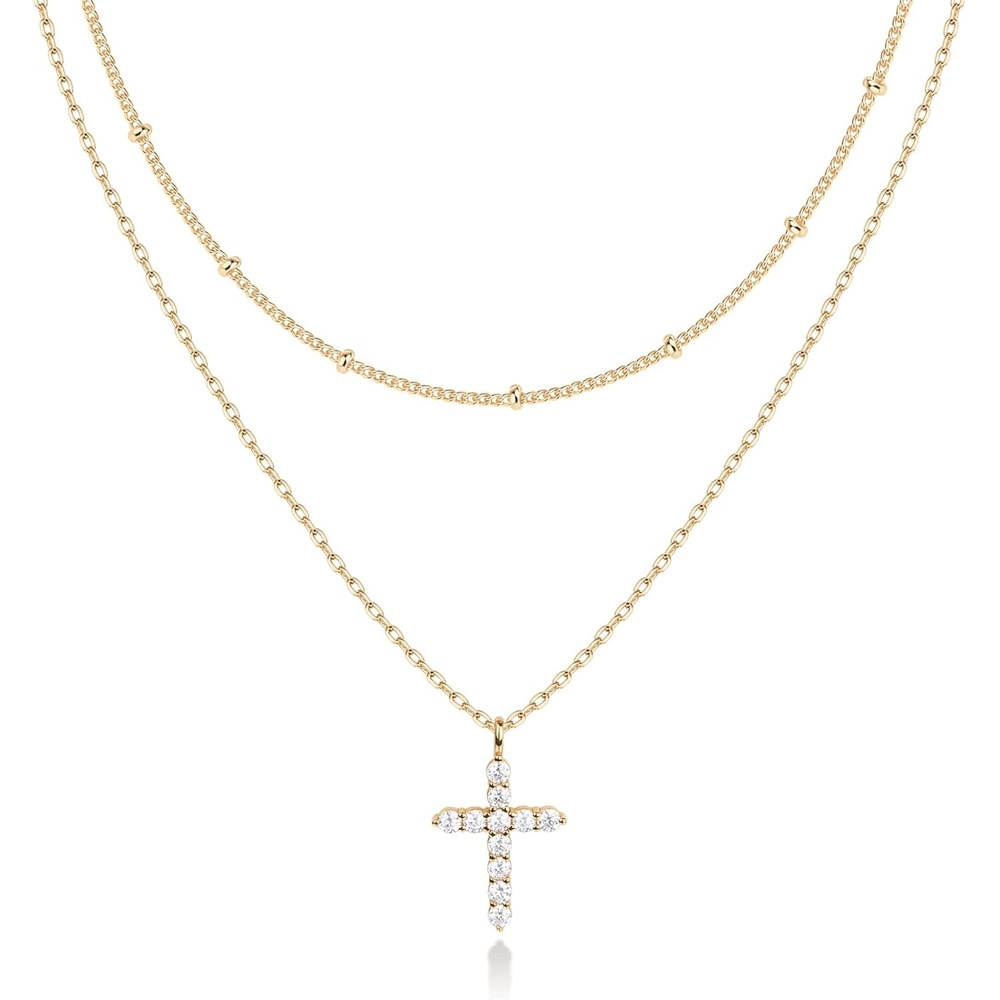 image:imagePAVOI 14K Gold Plated Layering Necklaces  Stylish Minimalist Design Pendant Necklaces  Butterfly Heart Lock Evil Eye Coin Lightning Bolt Circle Cross Pendants for Women  Valentines Day Trendy JewelryYellow Gold