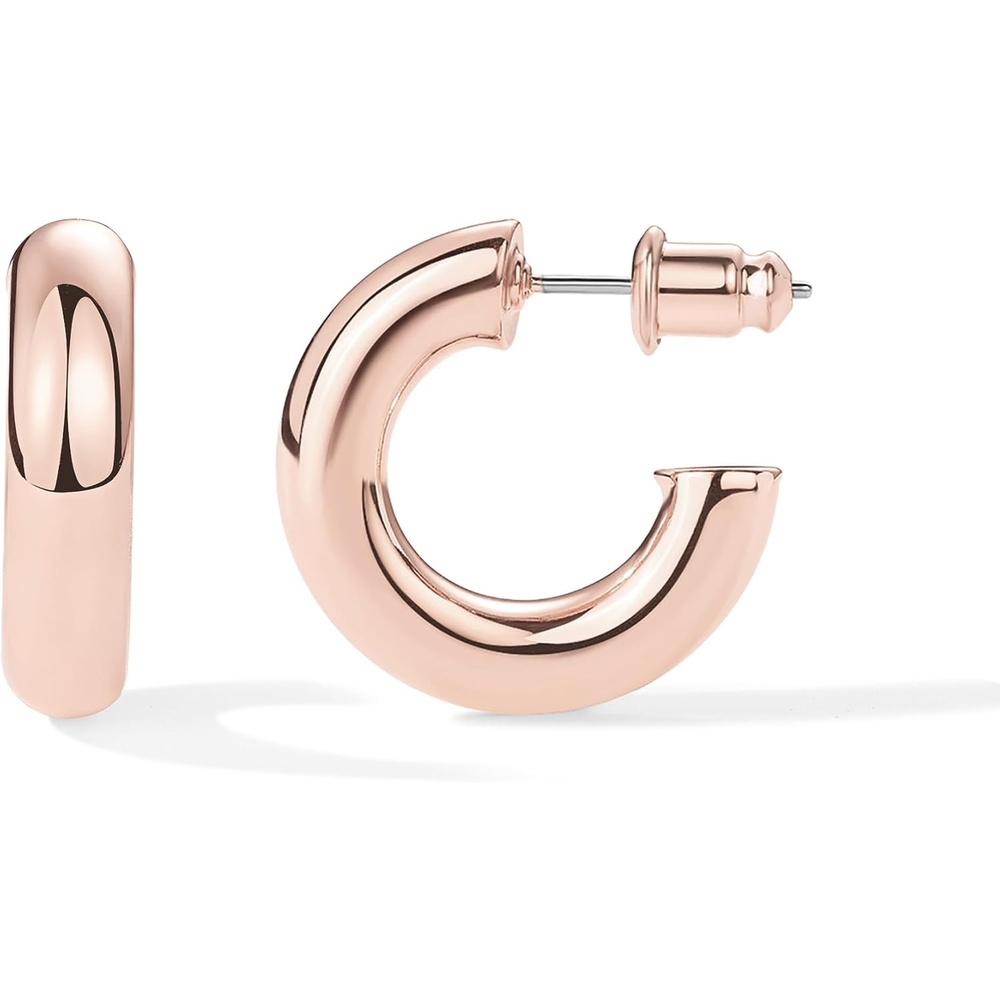 image:imagePAVOI 14K Gold Plated Lightweight Chunky Open Hoops for Women  Trendy Gold Hoop EarringsRose Gold