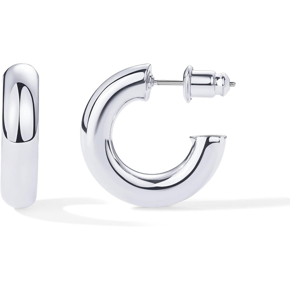 image:imagePAVOI 14K Gold Plated Lightweight Chunky Open Hoops for Women Trendy Gold Hoop EarringsWhite Gold