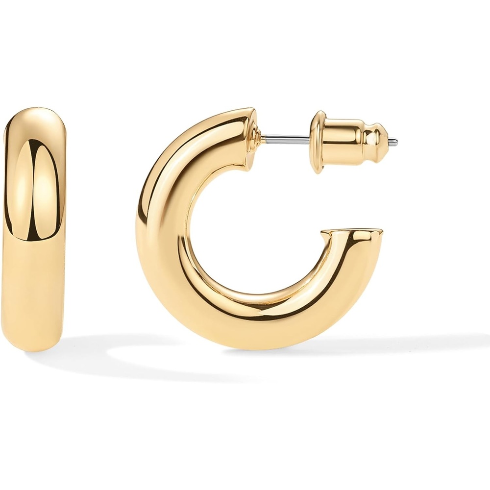 image:imagePAVOI 14K Gold Plated Lightweight Chunky Open Hoops for Women  Trendy Gold Hoop EarringsYellow Gold