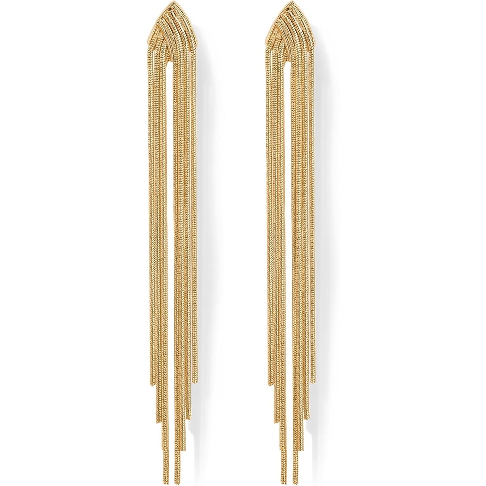 image:imagePAVOI 14K Gold Plated Long Tassel Dangle Earrings for Women 925 Sterling Silver Posts Elegant Rhinestone Chain Chandelier Drop Earrings Statement JewelryYellow Gold