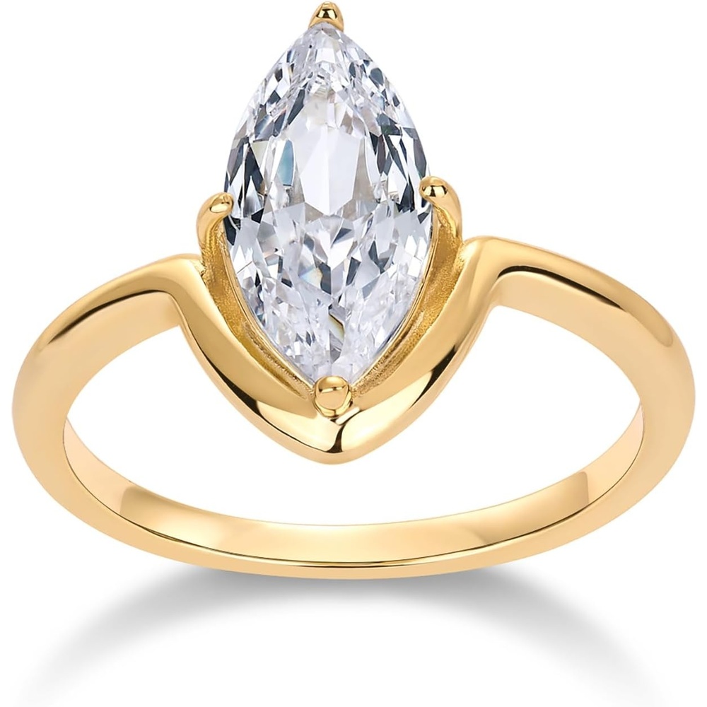 image:imagePAVOI 14K Gold Plated Marquise 15CT Cubic Zirconia Bridal Engagement Ring for Women StatementYellow Gold