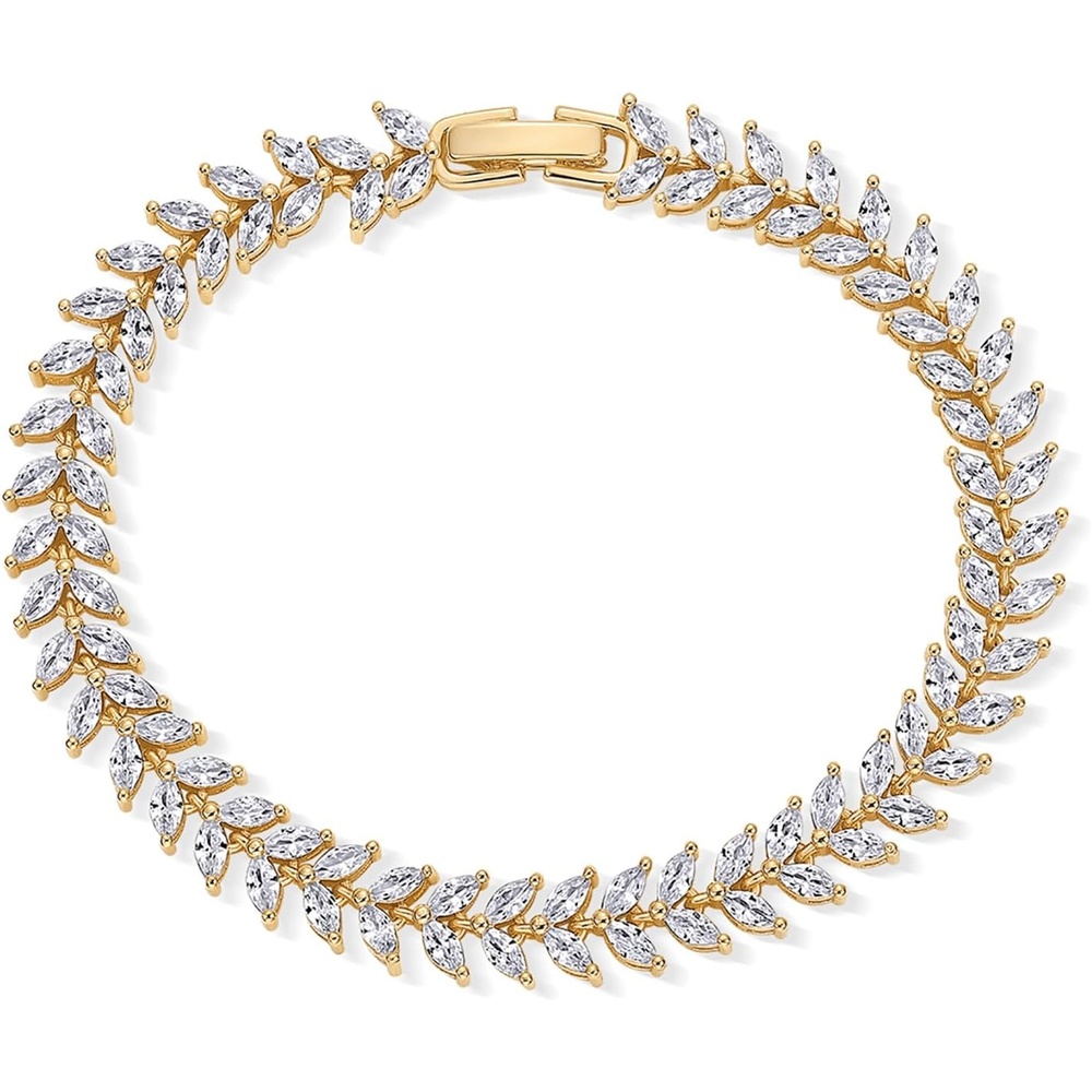 image:imagePAVOI 14K Gold Plated Marquise Cut Tennis Bracelet for Women  Cubic Zirconia Gold Tennis Bracelets for Women  Delicate Marquise CZ Bridal Jewelry for WeddingYellow Gold