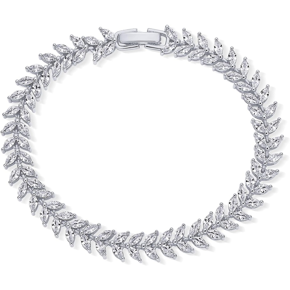 image:imagePAVOI 14K Gold Plated Marquise Cut Tennis Bracelet for Women Cubic Zirconia Gold Tennis Bracelets for Women Delicate Marquise CZ Bridal Jewelry for WeddingWhite Gold