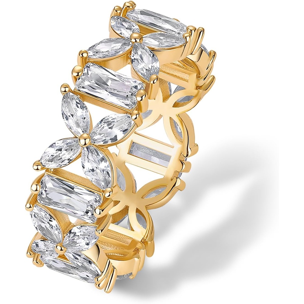 image:imagePAVOI 14K Gold Plated Marquise Eternity Rings for Women  Cubic Zirconia Chunky Stackable Wedding Ring  Statement Baguette CZ Gold Wedding Bands for Women  Promise Band Bridal JewelryYellow Gold