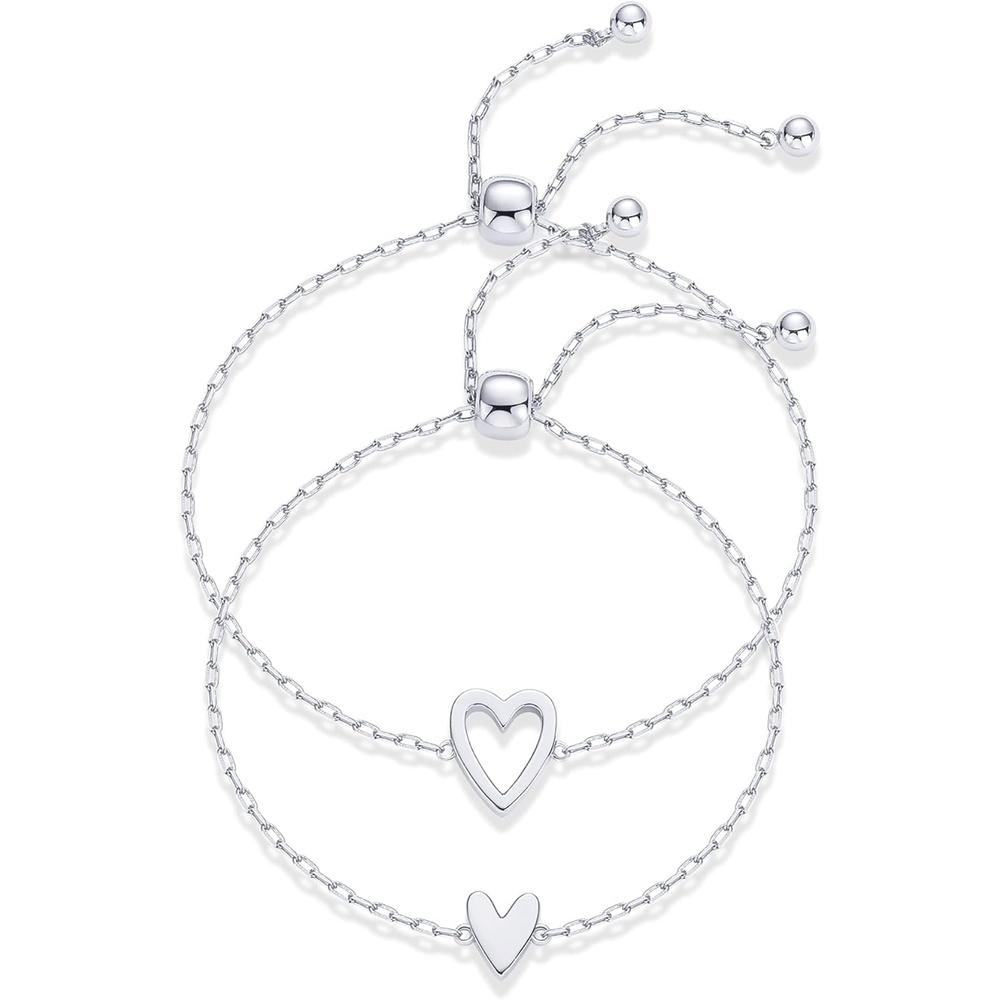 image:imagePAVOI 14K Gold Plated Matching Heart Charms Solitaire Bracelet Set for Women  Adjustable Valentines Day Love Friendship Two Bracelet Pack2Piece Set