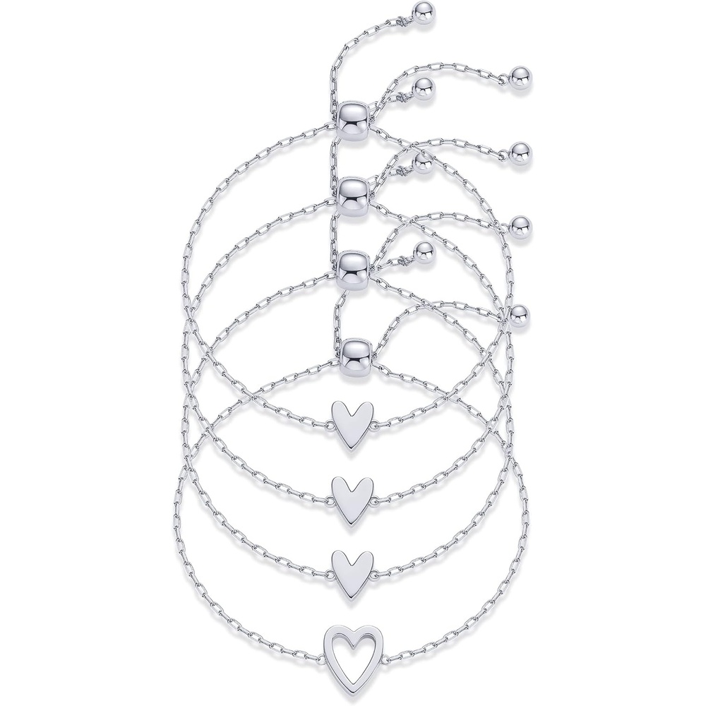 image:imagePAVOI 14K Gold Plated Matching Heart Charms Solitaire Bracelet Set for Women  Adjustable Valentines Day Love Friendship Two Bracelet Pack4Piece Set