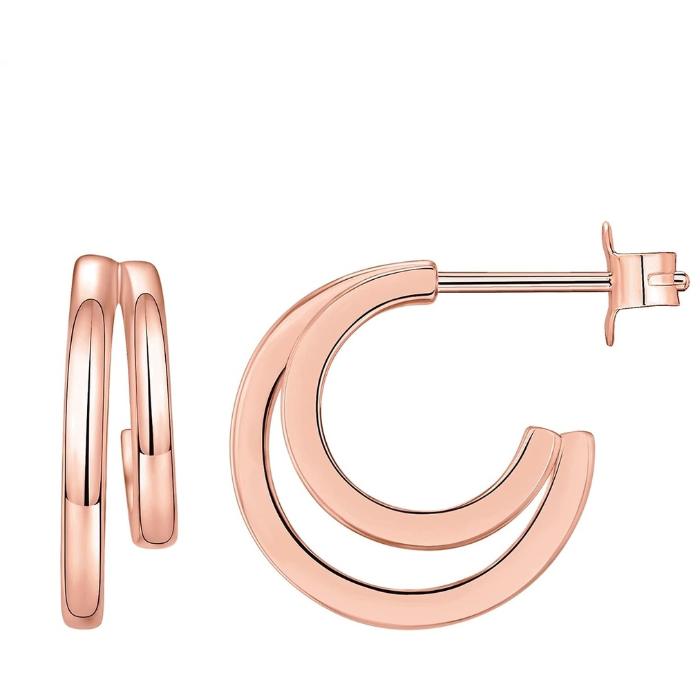 image:imagePAVOI 14K Gold Plated Multi Huggie Hoop Earrings for Women  925 Sterling Silver Posts Triple Split Hoop Gold Earrings for Women  Trendy Fashion JewelryDouble