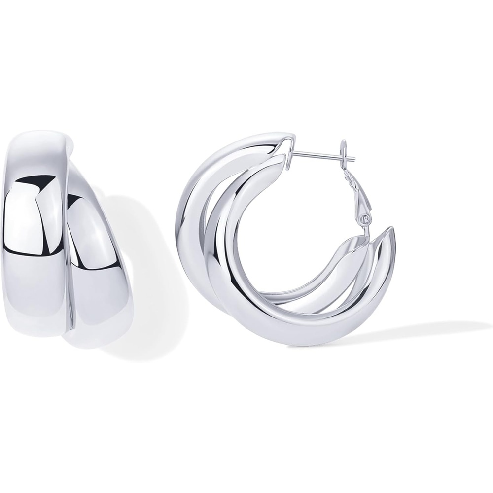 image:imagePAVOI 14K Gold Plated Multi Huggie Hoop Earrings for Women  925 Sterling Silver Posts Triple Split Hoop Gold Earrings for Women  Trendy Fashion JewelryChunky