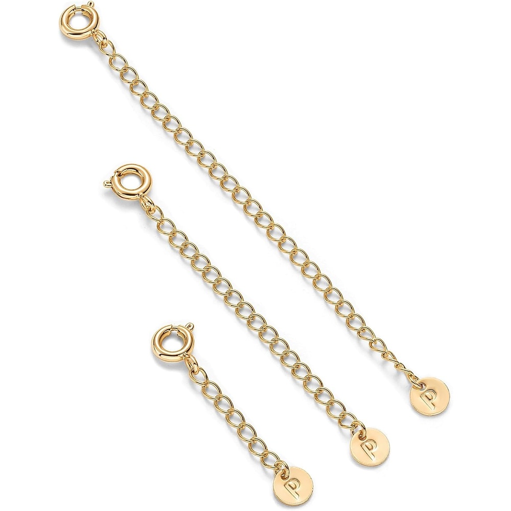 image:imagePAVOI 14K Gold Plated Necklace Chain Extenders Pack for Women Set of Three Gold Necklace Extenders Bracelet Extension with Spring Ring ClaspYellow Gold