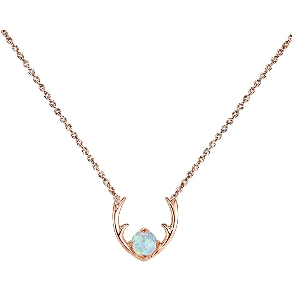 image:imagePAVOI 14K Gold Plated Opal Pendant Necklaces for Women Created Opal Cubic Zirconia Dainty Necklace Butterfly Round Triangle Antler Bar PendantsRose Gold