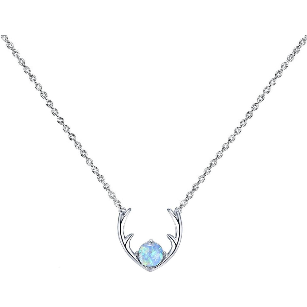 image:imagePAVOI 14K Gold Plated Opal Pendant Necklaces for Women Created Opal Cubic Zirconia Dainty Necklace Butterfly Round Triangle Antler Bar PendantsWhite Gold