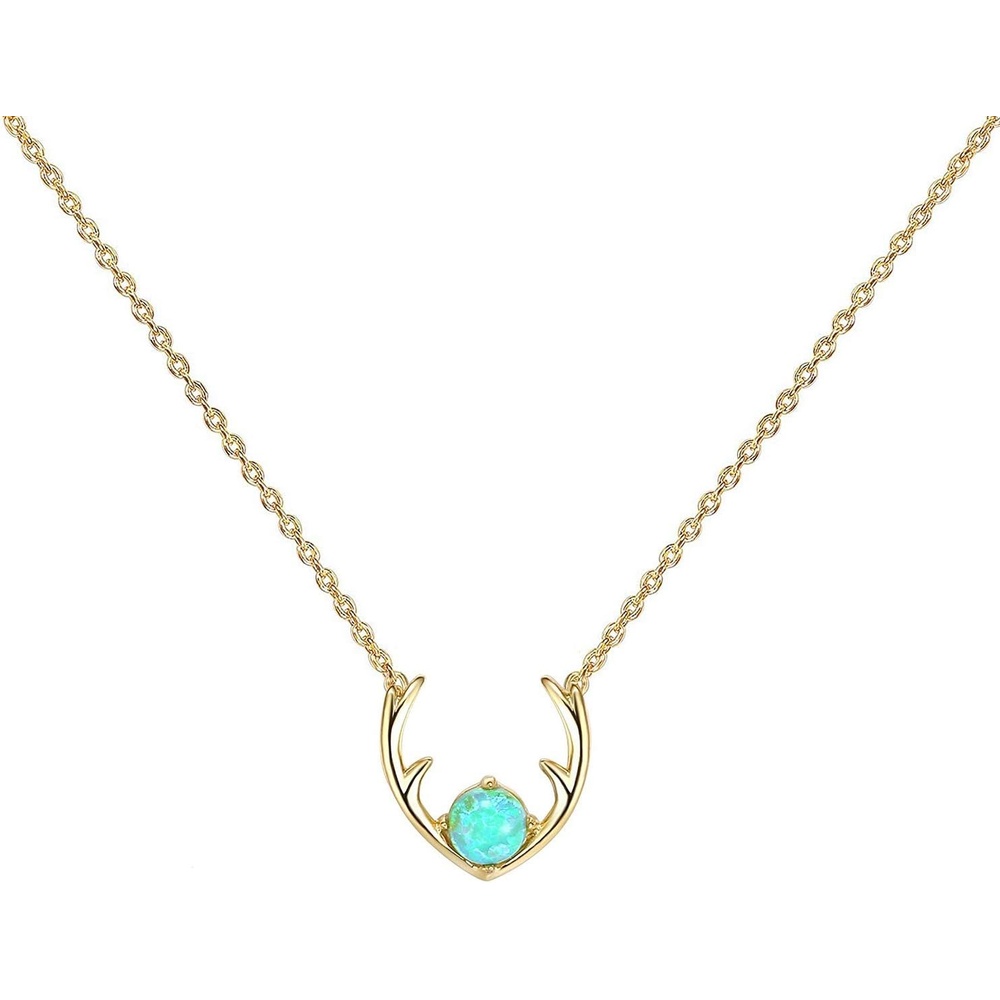 image:imagePAVOI 14K Gold Plated Opal Pendant Necklaces for Women Created Opal Cubic Zirconia Dainty Necklace Butterfly Round Triangle Antler Bar PendantsYellow Gold