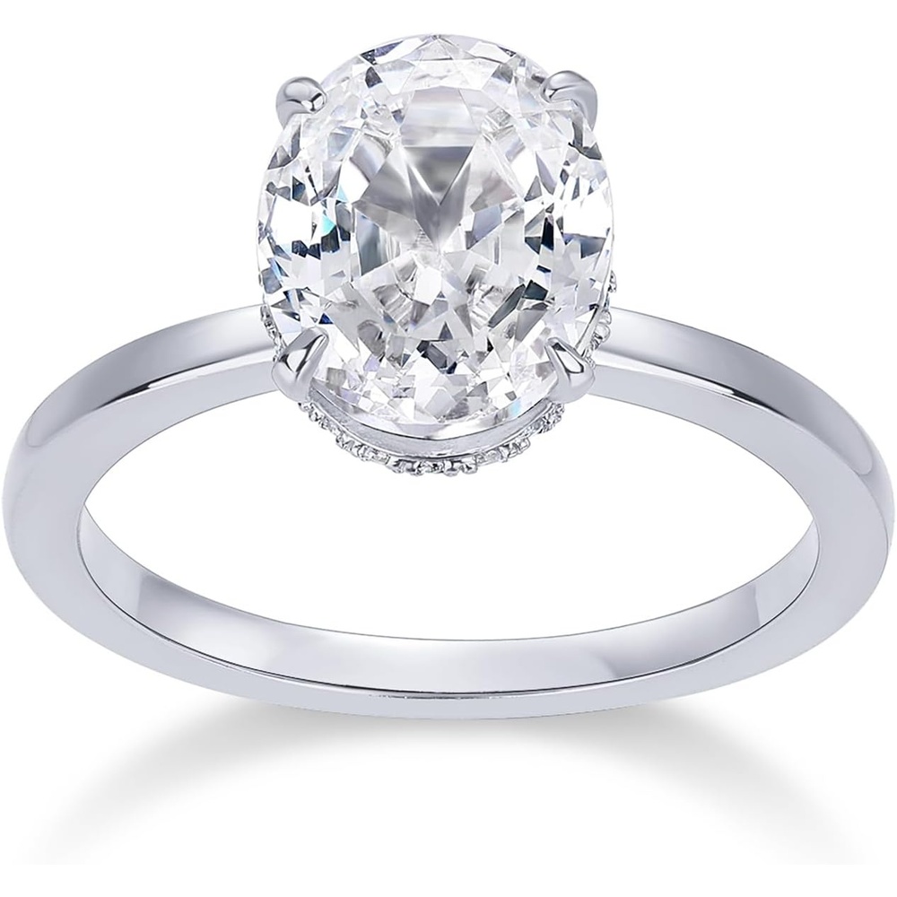image:imagePAVOI 14K Gold Plated Oval Engagement Ring for Women Hidden Halo 25CT Cubic Zirconia Promise Ring Wedding BandWhite Gold