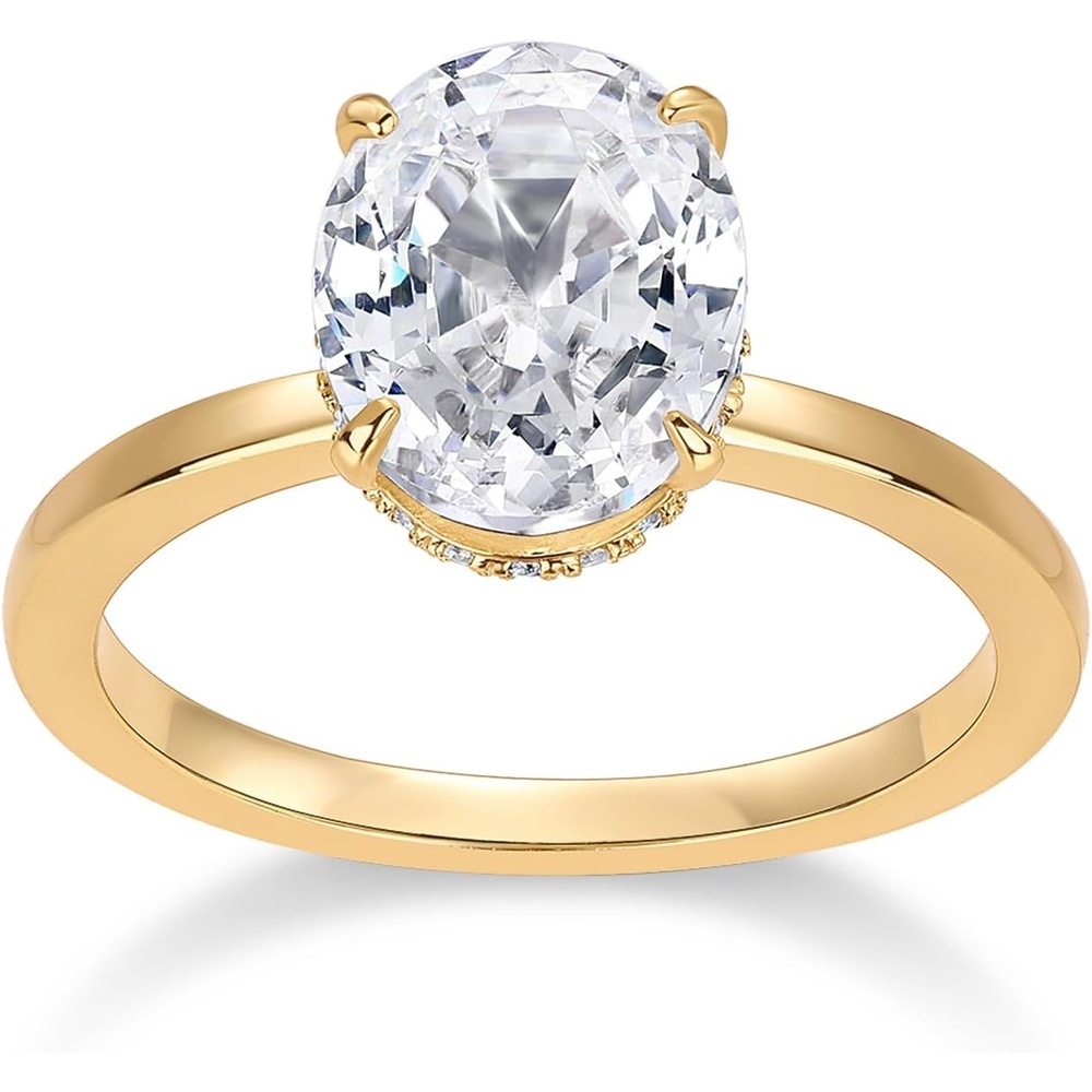 image:imagePAVOI 14K Gold Plated Oval Engagement Ring for Women Hidden Halo 25CT Cubic Zirconia Promise Ring Wedding BandYellow Gold
